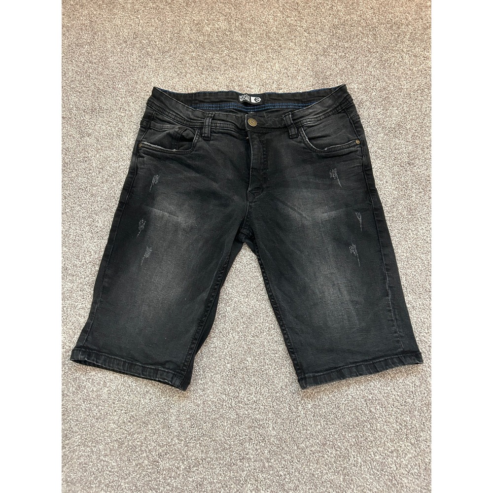 Much More Denim Shorts Mens 31 Black Excellent Distressed Washed Streetwear